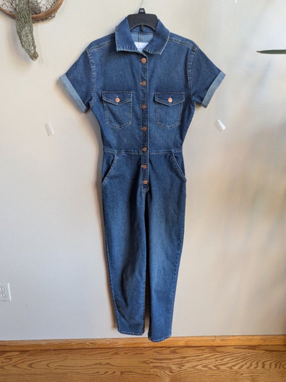 Celebrity Pink Denim blue jumpsuit short sleeve woman size small #621